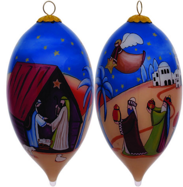 Colorful Nativity Scene Hand Painted Mouth Blown Glass Ornament