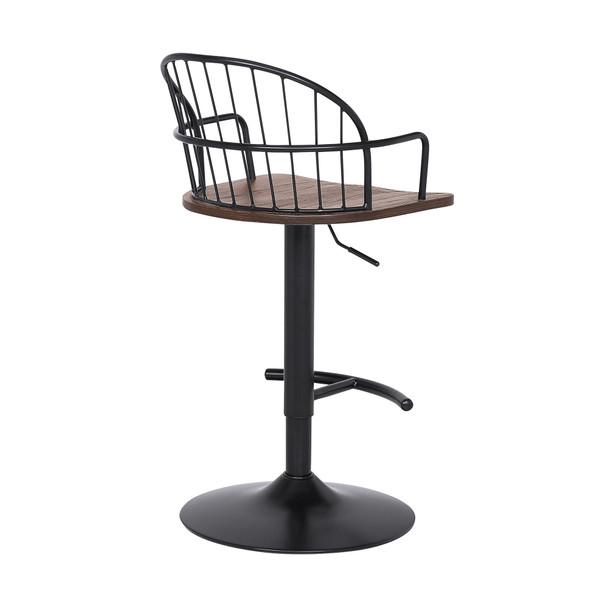 Walnut Wood and Metal Adjustable Curve Back Bar Stool