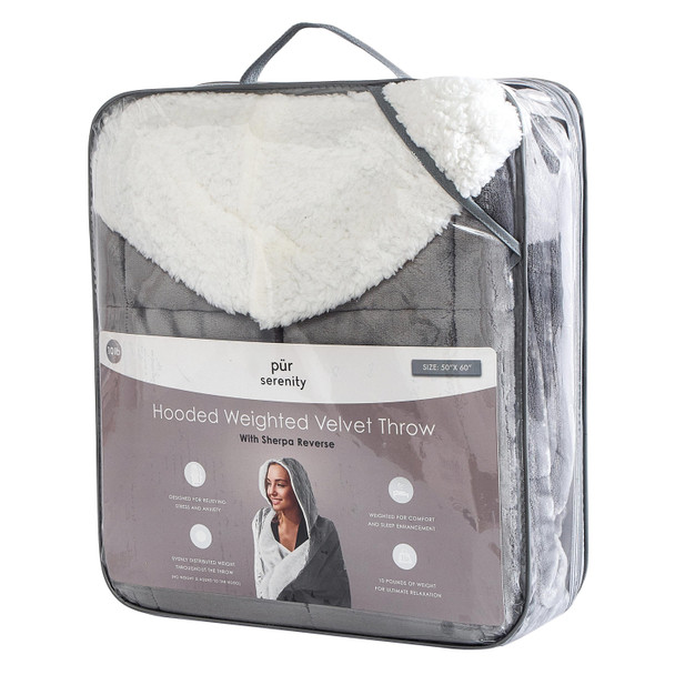 Grey Deluxe Hooded Weighted Velvet Throw Blanket