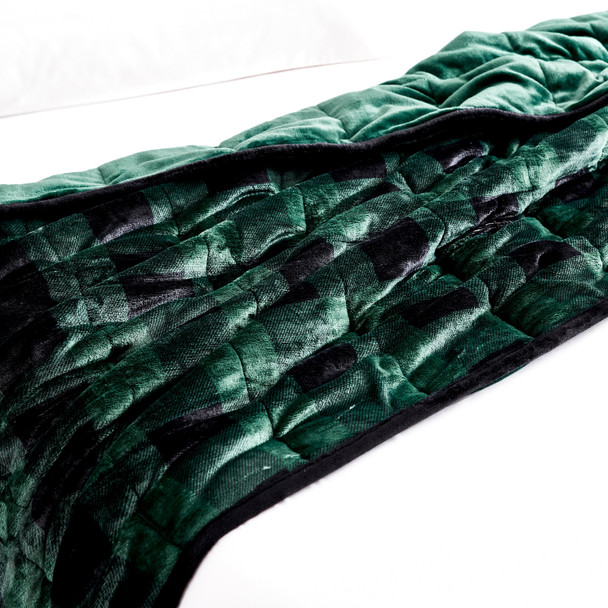 Green Plaid Weighted Velvet and Velvet Throw Blanket