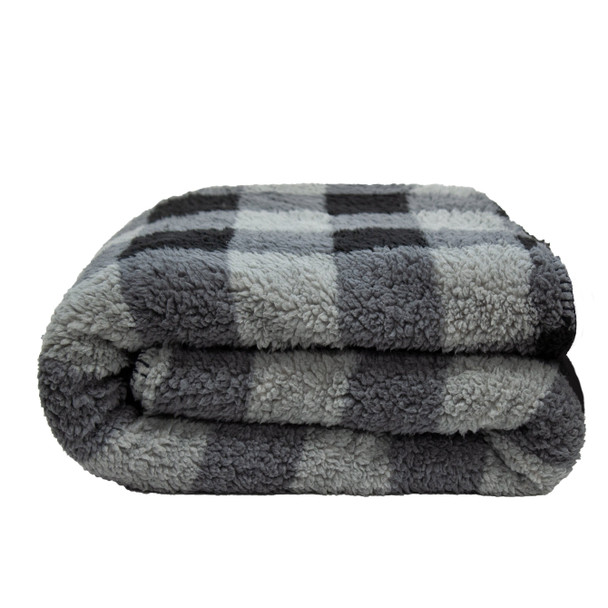 Black Grey and Black Printed Sherpa and Sherpa Throw Blanket