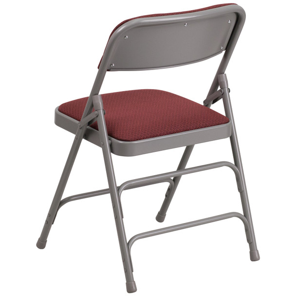 2 Pack HERCULES Series Curved Triple Braced & Double Hinged Burgundy Patterned Fabric Metal Folding Chair