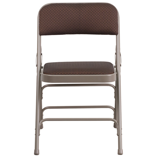 2 Pack HERCULES Series Curved Triple Braced & Double Hinged Brown Patterned Fabric Metal Folding Chair