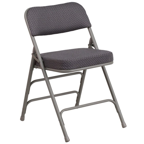 2 Pack HERCULES Series Premium Curved Triple Braced & Double Hinged Gray Fabric Metal Folding Chair