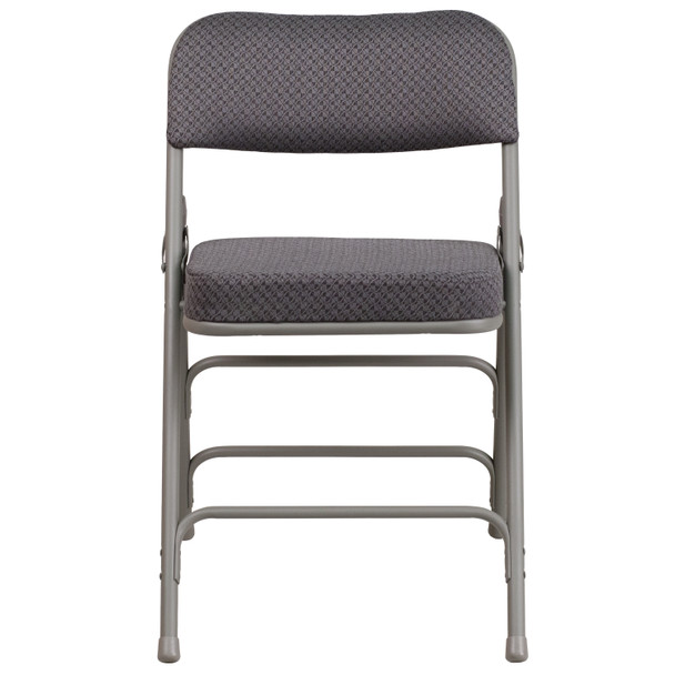 2 Pack HERCULES Series Premium Curved Triple Braced & Double Hinged Gray Fabric Metal Folding Chair