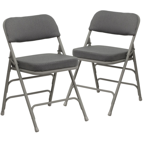 2 Pack HERCULES Series Premium Curved Triple Braced & Double Hinged Gray Fabric Metal Folding Chair