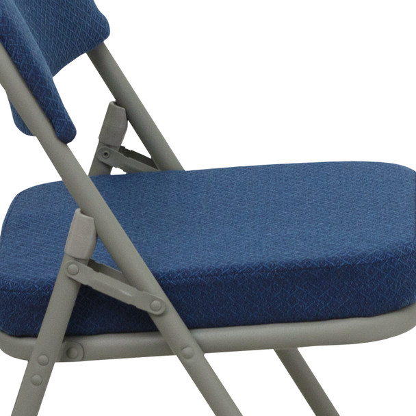 2 Pack HERCULES Series Premium Curved Triple Braced & Double Hinged Navy Fabric Metal Folding Chair