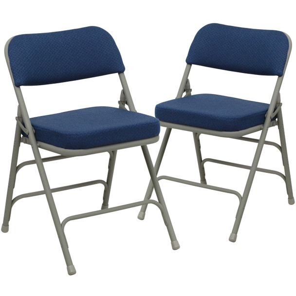 2 Pack HERCULES Series Premium Curved Triple Braced & Double Hinged Navy Fabric Metal Folding Chair