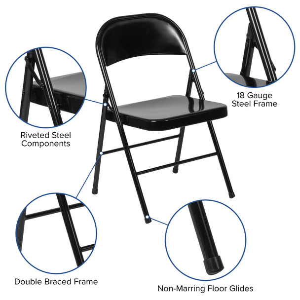 2 Pack HERCULES Series Double Braced Black Metal Folding Chair