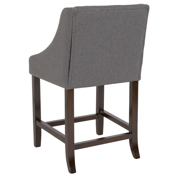 Carmel Series 24" High Transitional Walnut Counter Height Stool with Nail Trim in Dark Gray Fabric, Set of 2