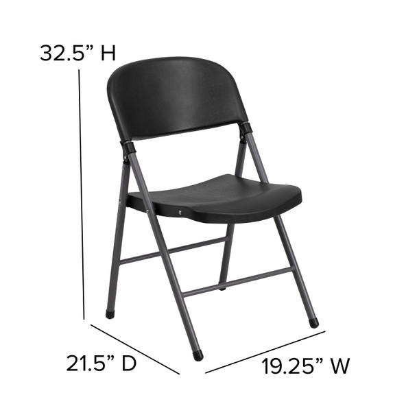 2 Pack HERCULES Series 330 lb. Capacity Black Plastic Folding Chair with Charcoal Frame