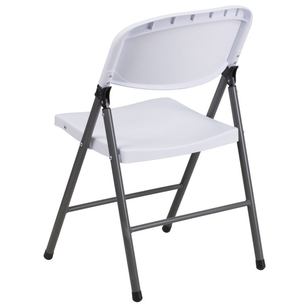 2 Pack HERCULES Series 330 lb. Capacity Granite White Plastic Folding Chair with Charcoal Frame