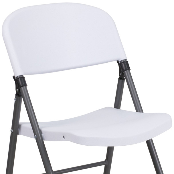 2 Pack HERCULES Series 330 lb. Capacity Granite White Plastic Folding Chair with Charcoal Frame