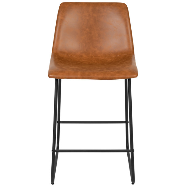 Reagan 24 Inch Commercial Grade LeatherSoft Counter Height Barstools in Light Brown, Set of 2