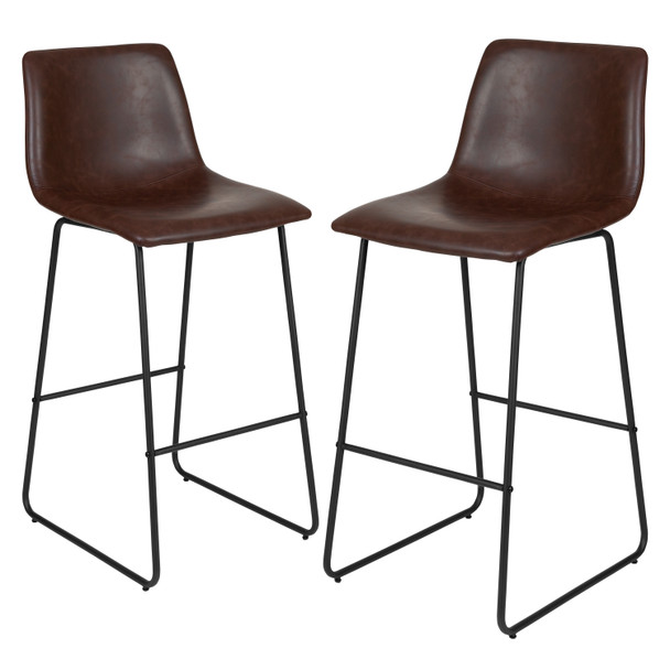 Reagan 30 Inch Commercial Grade LeatherSoft Bar Height Barstools in Dark Brown, Set of 2