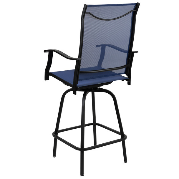 Valerie Patio Bar Height Stools Set of 2, All-Weather Textilene Swivel Patio Stools with High Back & Armrests in Navy