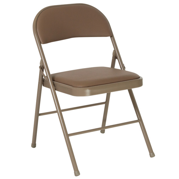 2 Pack HERCULES Series Double Braced Beige Vinyl Folding Chair