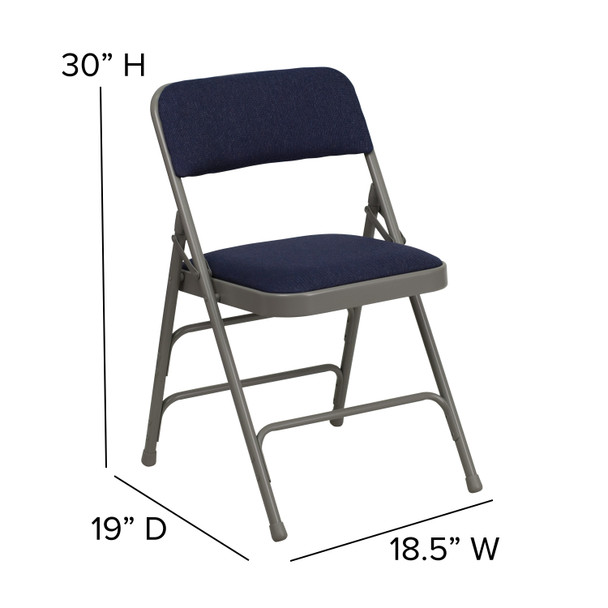 2 Pack HERCULES Series Curved Triple Braced & Double Hinged Navy Fabric Metal Folding Chair