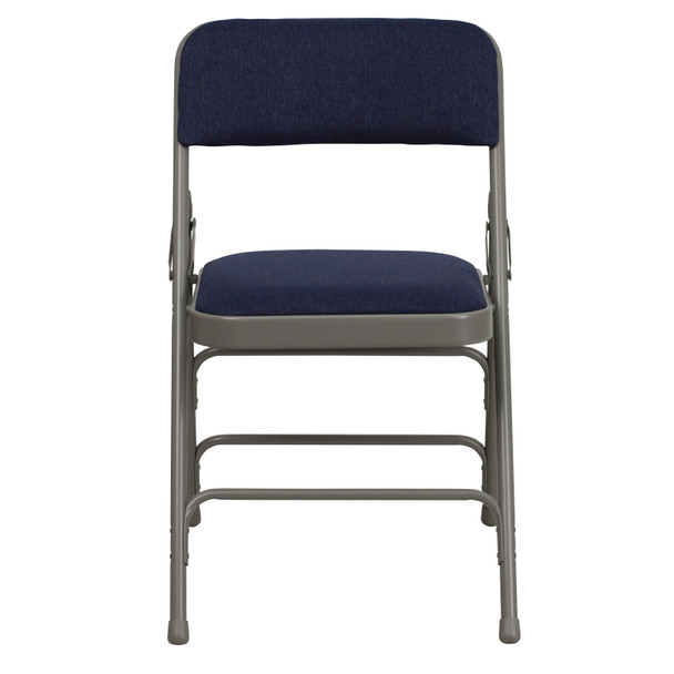 2 Pack HERCULES Series Curved Triple Braced & Double Hinged Navy Fabric Metal Folding Chair