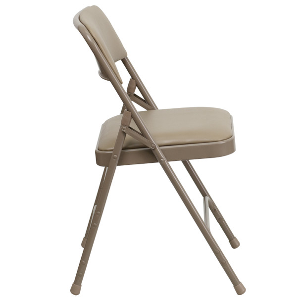 2 Pack HERCULES Series Curved Triple Braced & Double Hinged Beige Vinyl Metal Folding Chair