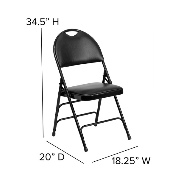 2 Pack HERCULES Series Ultra-Premium Triple Braced Black Vinyl Metal Folding Chair with Easy-Carry Handle