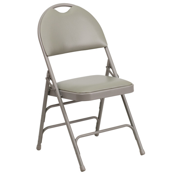 2 Pack HERCULES Series Ultra-Premium Triple Braced Gray Vinyl Metal Folding Chair with Easy-Carry Handle