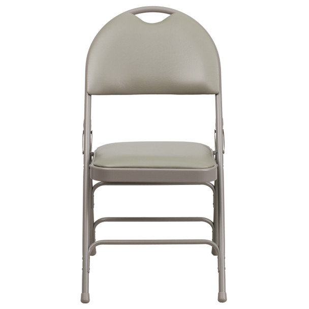 2 Pack HERCULES Series Ultra-Premium Triple Braced Gray Vinyl Metal Folding Chair with Easy-Carry Handle