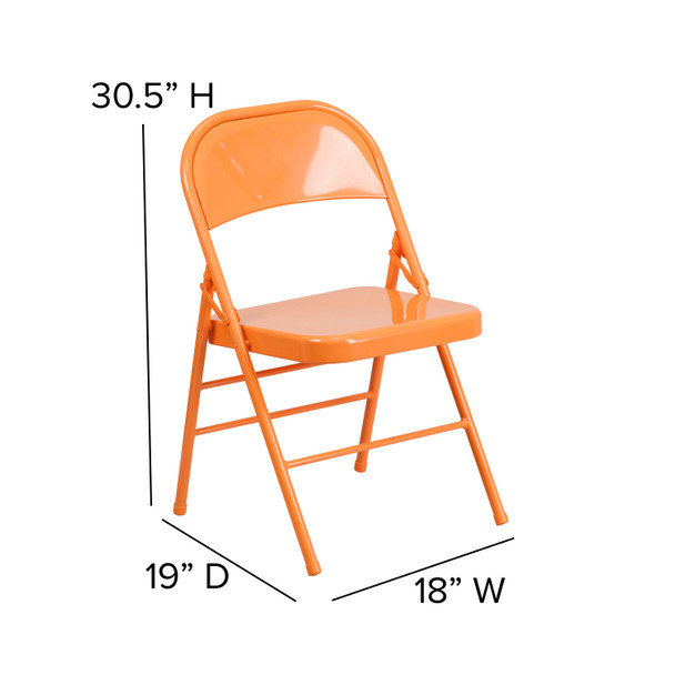 2 Pack HERCULES COLORBURST Series Orange Marmalade Triple Braced & Double Hinged Metal Folding Chair