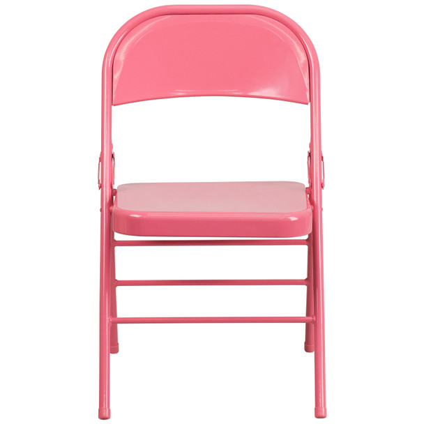 2 Pack HERCULES COLORBURST Series Bubblegum Pink Triple Braced & Double Hinged Metal Folding Chair