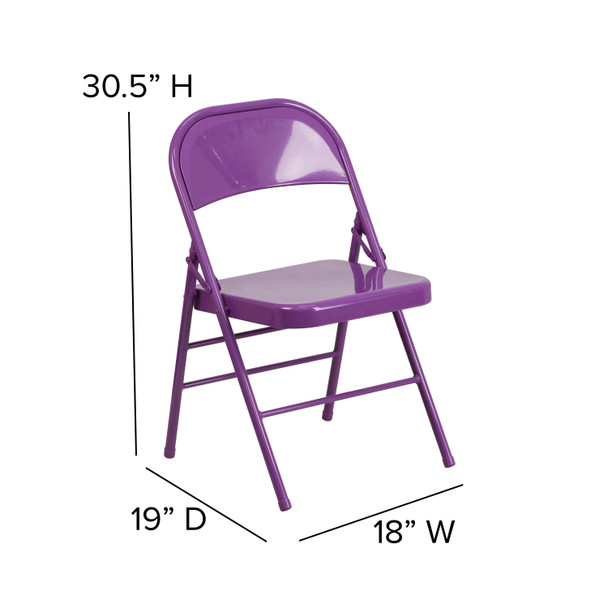 2 Pack HERCULES COLORBURST Series Impulsive Purple Triple Braced & Double Hinged Metal Folding Chair