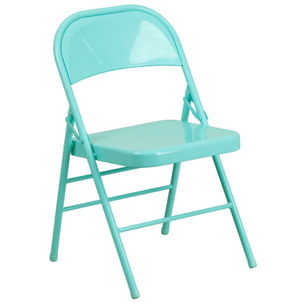 2 Pack HERCULES COLORBURST Series Tantalizing Teal Triple Braced & Double Hinged Metal Folding Chair