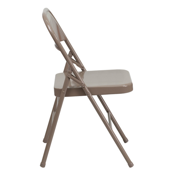 2 Pack HERCULES Series Triple Braced & Double Hinged Beige Metal Folding Chair