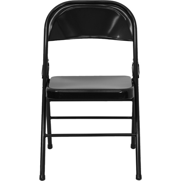 2 Pack HERCULES Series Triple Braced & Double Hinged Black Metal Folding Chair