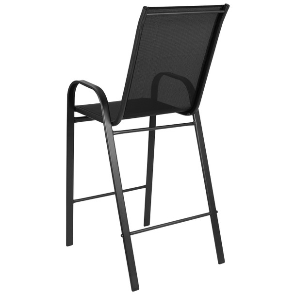 2 Pack Brazos Series Black Outdoor Barstool with Flex Comfort Material and Metal Frame