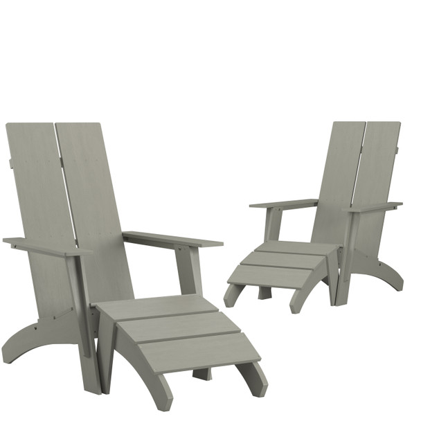 Set of 2 Sawyer Modern All-Weather Poly Resin Wood Adirondack Chairs with Foot Rests in Gray