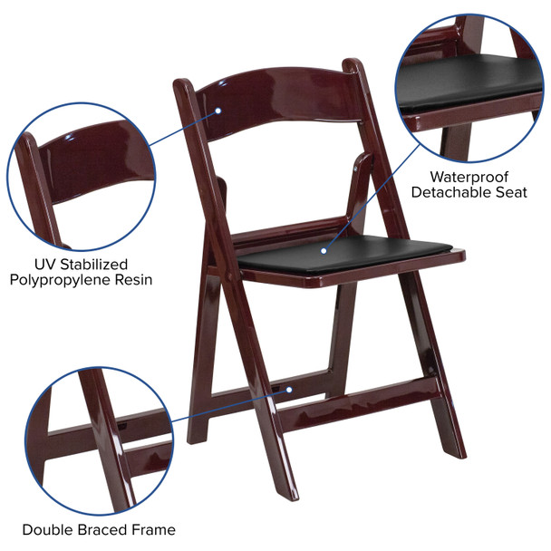 Hercules Folding Chair - Red Mahogany Resin - 2 Pack 1000LB Weight Capacity Comfortable Event Chair - Light Weight Folding Chair