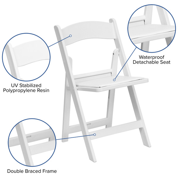 Hercules Folding Chair - White Resin - 2 Pack 1000LB Weight Capacity Comfortable Event Chair - Light Weight Folding Chair