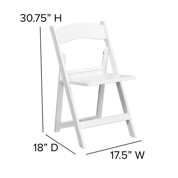 2 Pack HERCULES Series 1000 lb. Capacity White Resin Folding Chair with Slatted Seat