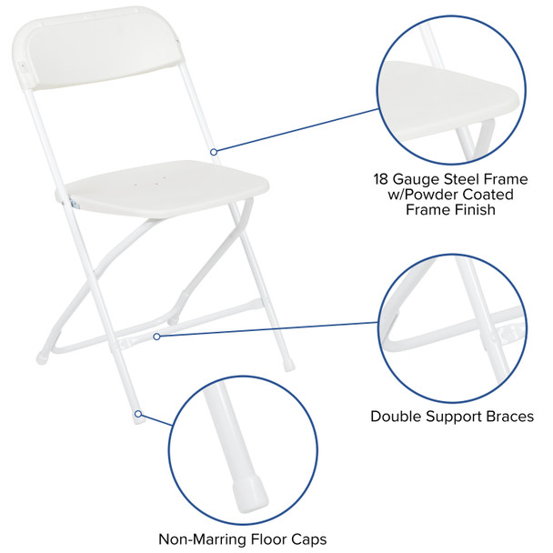 Hercules Series Plastic Folding Chair - White - 2 Pack 650LB Weight Capacity Comfortable Event Chair-Lightweight Folding Chair