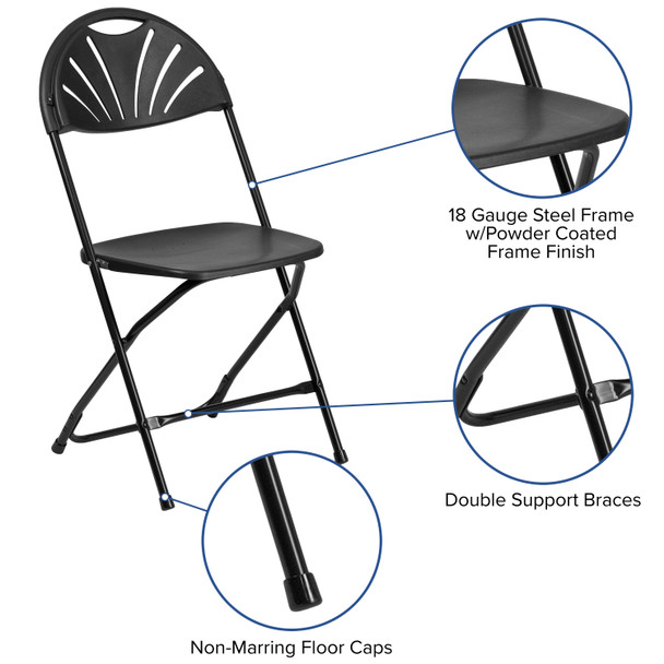 2 Pack HERCULES Series 650 lb. Capacity Black Plastic Fan Back Folding Chair