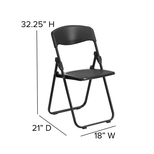 2 Pack HERCULES Series 500 lb. Capacity Heavy Duty Black Plastic Folding Chair with Built-in Ganging Brackets