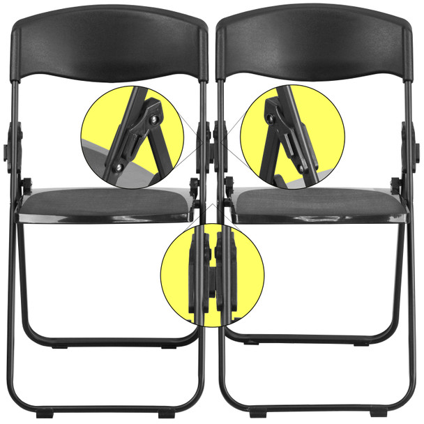 2 Pack HERCULES Series 500 lb. Capacity Heavy Duty Black Plastic Folding Chair with Built-in Ganging Brackets