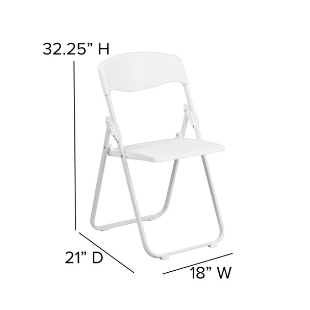 2 Pack HERCULES Series 500 lb. Capacity Heavy Duty White Plastic Folding Chair with Built-in Ganging Brackets