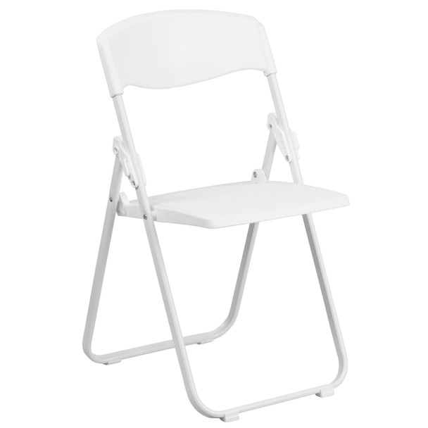 2 Pack HERCULES Series 500 lb. Capacity Heavy Duty White Plastic Folding Chair with Built-in Ganging Brackets