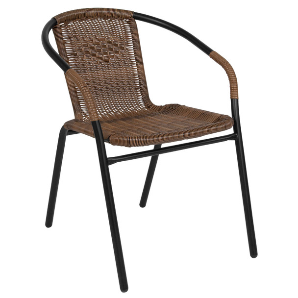 Lila 2 Pack Medium Brown Rattan Indoor-Outdoor Restaurant Stack Chair