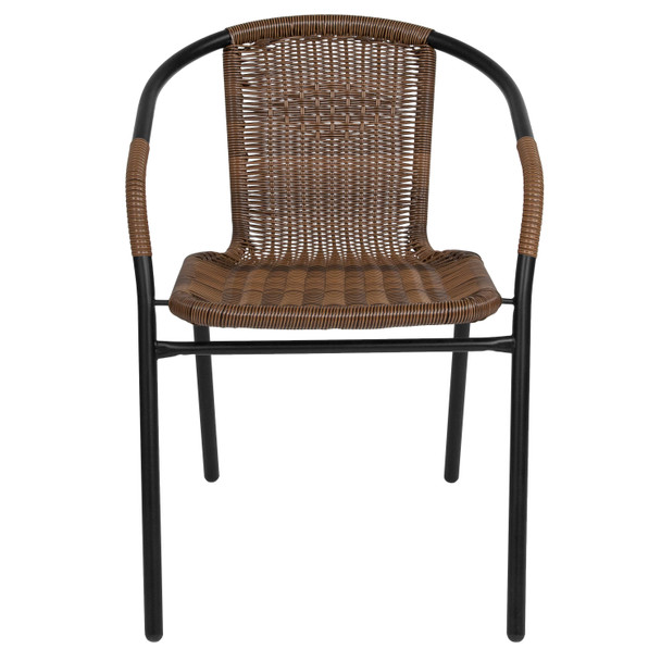 Lila 2 Pack Medium Brown Rattan Indoor-Outdoor Restaurant Stack Chair