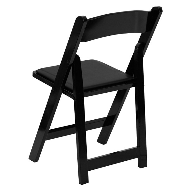 2 Pack HERCULES Series Black Wood Folding Chair with Vinyl Padded Seat