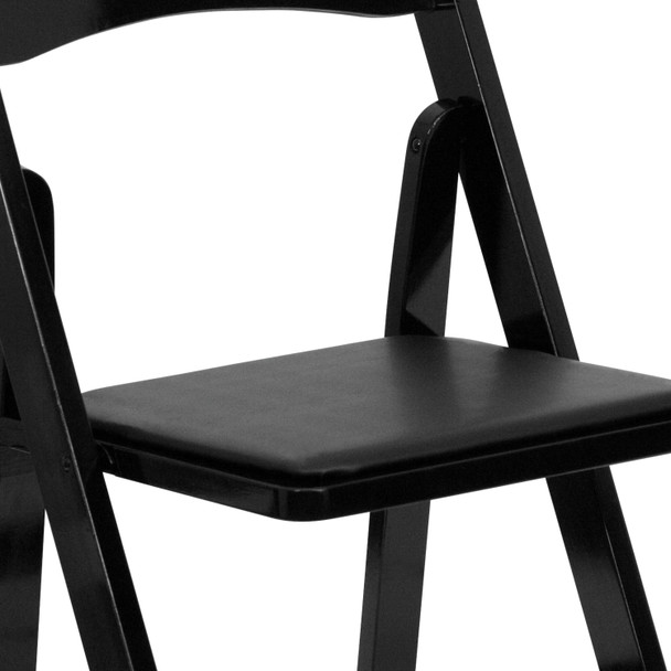 2 Pack HERCULES Series Black Wood Folding Chair with Vinyl Padded Seat