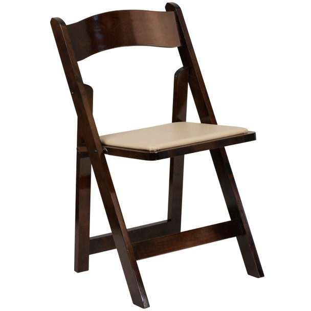 2 Pack HERCULES Series Fruitwood Wood Folding Chair with Vinyl Padded Seat