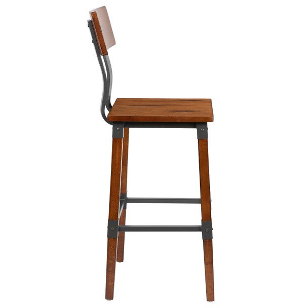 Jackson 2 Pack Rustic Antique Walnut Industrial Wood Dining Barstool